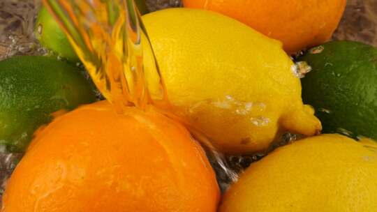 水流落在柑橘类水果上