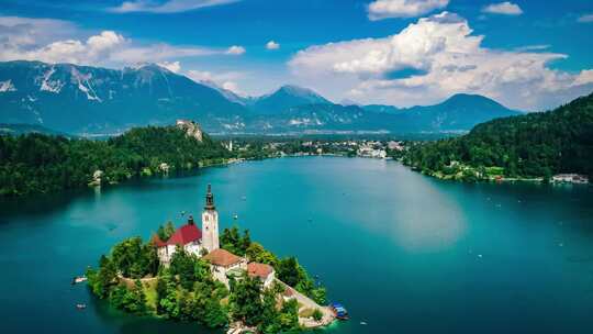 斯洛文尼亚美丽自然度假酒店布莱德湖视频素材模板下载