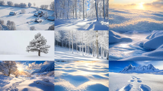 蓬松雪地冬季雪景风光雪山森林雪景素材6高清在线视频素材下载