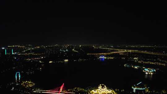 浙江绍兴城市夜景灯光交通航拍