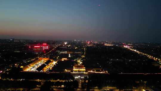 航拍山东潍坊青州古城夜景