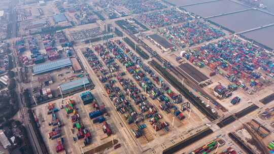 中国浙江宁波港口集装箱航拍延时摄影视频素材模板下载