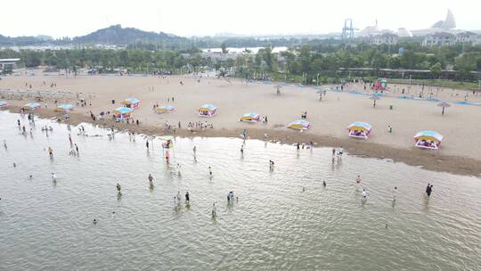 宁波北仑梅山湾沙滩公园滨海万人沙滩4K航拍