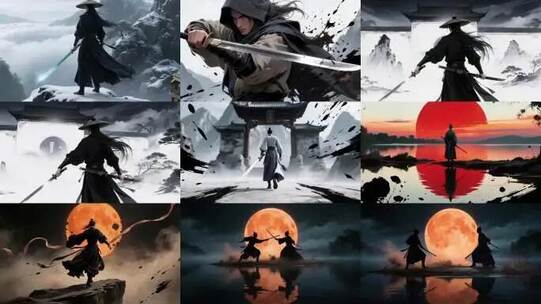 水墨风武侠江湖，古风剑客江湖行高清在线视频素材下载