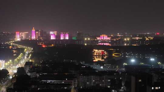 安庆安庆市菱湖风景区夜景航拍