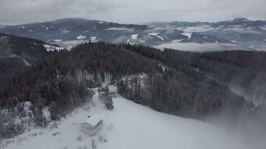 山，雪，房子，森林