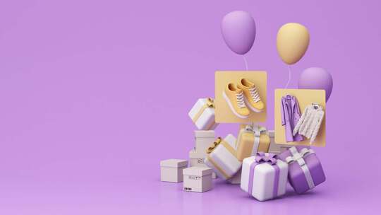 紫色背景和礼物气球的节日动画