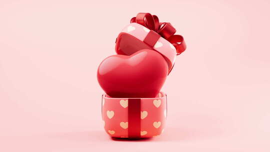礼物盒打开一个红色的爱心情人节主题