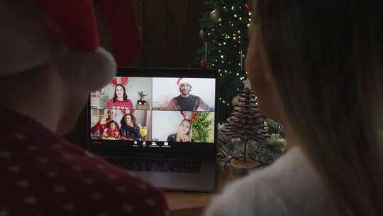 圣诞节夫妇和家人视频通话视频素材模板下载
