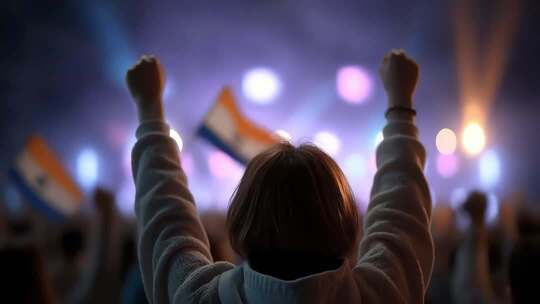 欢呼雀跃的人群庆祝胜利时刻