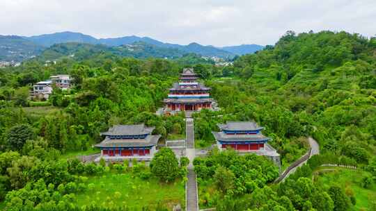 临沧凤庆地标庙宇禅寺古建筑文昌阁古塔航拍