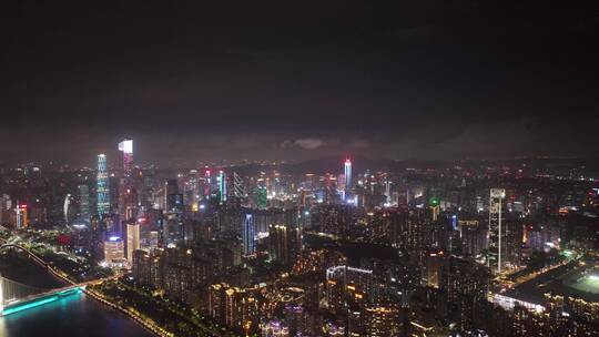 广州珠江新成夜景航拍视频素材模板下载