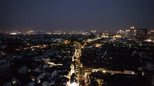 江苏苏州山塘街4A景区夜景航拍