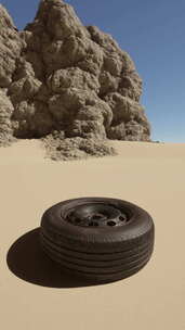 坐在沙漠中央的轮胎