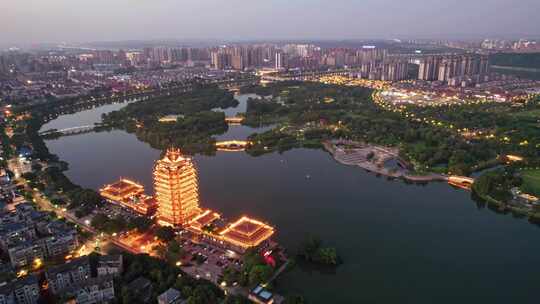 合集眉山远景楼和东坡城市湿地公园夜景航拍