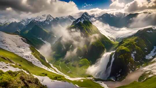 壮美雪山瀑布自然风光