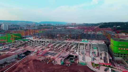 航拍重庆东站建设施工视频素材模板下载