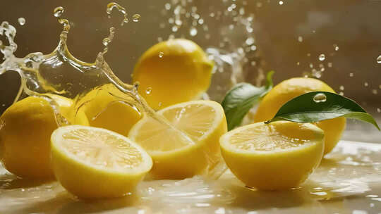 柠檬与水珠的清爽碰撞