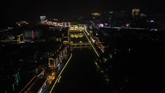 航拍通道侗乡廊桥风雨桥夜景