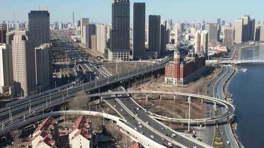 天津海河海津大桥复兴门地铁城市交通风光