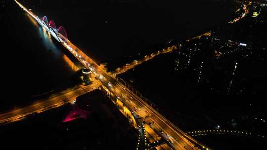 杭州钱塘江九堡大桥车流航拍风景视频素材视频素材模板下载