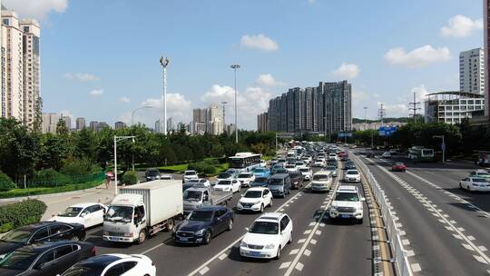 航拍交通早高峰-城市交通拥堵