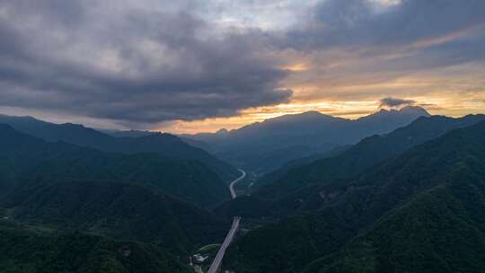 甘肃天水麦积山日落航拍延时