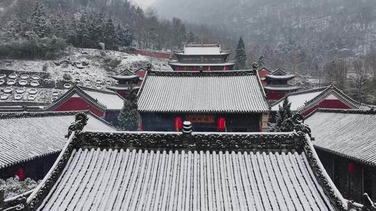 湖北武当山琼台中观冬季下雪旅游航拍