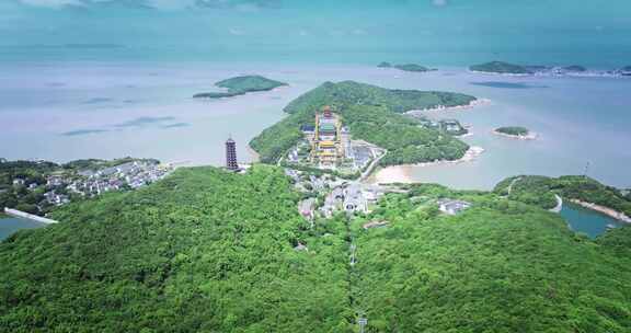 普陀山大景航拍向前运镜全景