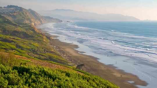 4k风景山顶俯拍海滩海浪延时