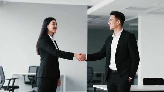 商务精英与合作伙伴握手办公场景