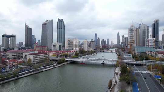 天津海河风景线小白楼CBD城市风光航拍