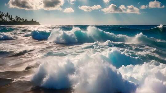 海浪翻涌的海边风景