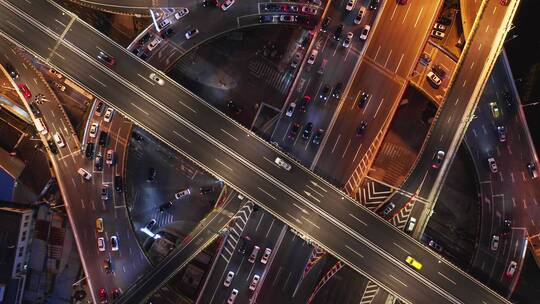 4K上海北横通道交汇夜景车流俯拍航拍