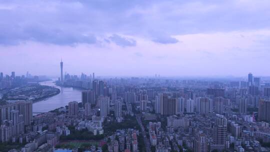 航拍广州城市建筑群天空云彩全景