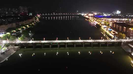 江西抚州抚河桥梁夜景航拍