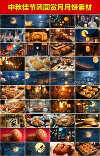 中秋节赏月月饼美食团圆夜花灯灯笼传统习俗高清在线视频素材下载