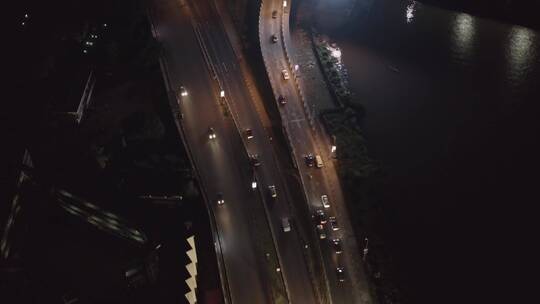 无人机航拍夜间城市道路