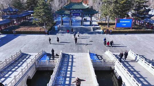 太原晋祠公园东门特写晋祠公园全景