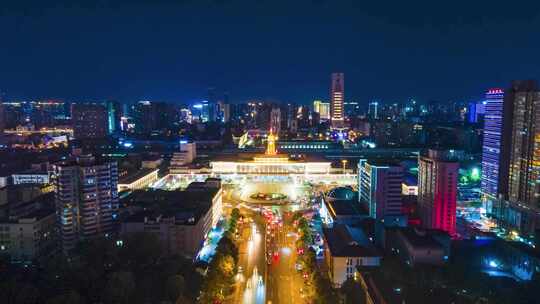 长沙火车站夜景航拍延时