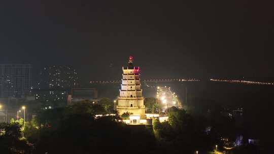 湖南衡阳石鼓书院夜景航拍