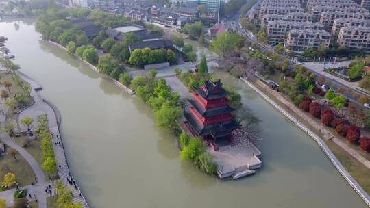 4k 航拍江苏淮安中式园林古建筑景观