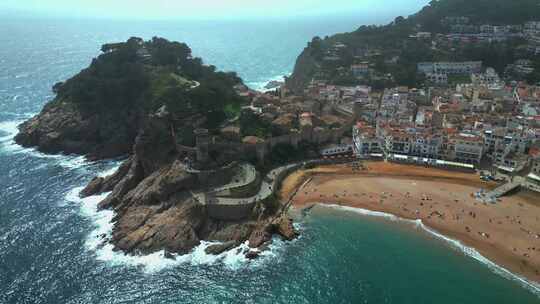 4k风景西班牙海滨圣地亚哥tossa de mar