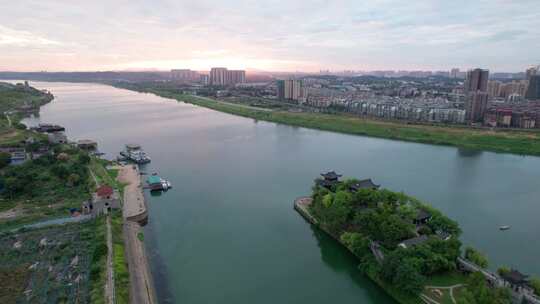 湖南省衡阳市石鼓书院日出朝霞航拍风光4k