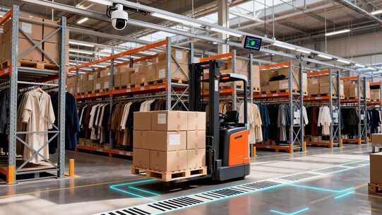 仓库叉车搬运货物场景