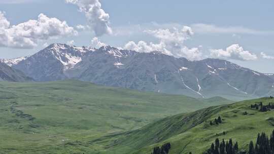 新疆独库公路中途雪山草原美景