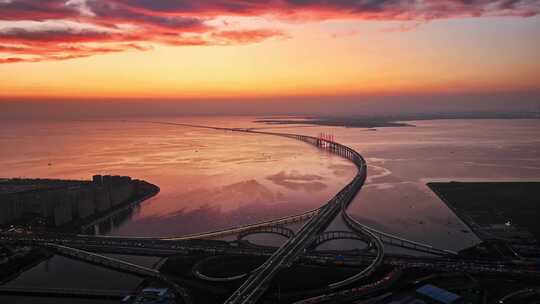 青岛胶州湾跨海大桥夜景航拍