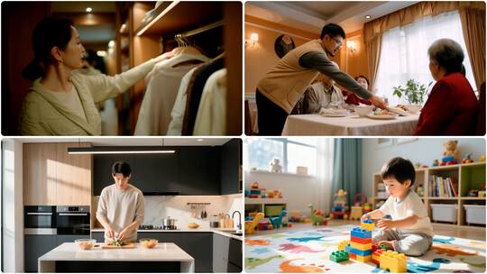 温馨家庭亲子互动时光 下厨 儿童 老人高清在线视频素材下载