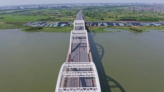 航拍绍兴袍江大桥全景