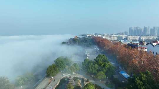 岳阳楼云海航拍素材